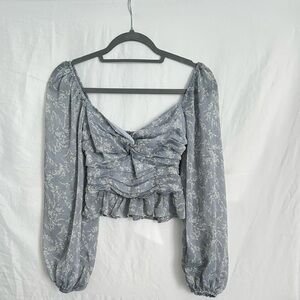 Elegant Dusty Blue Floral Women's Top